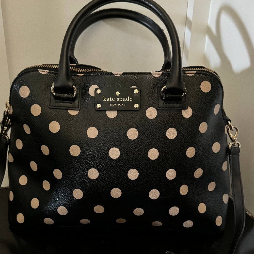 Kate Spade Black with Tan polka dots purse